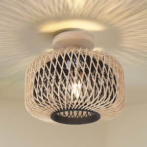10.4 in. 1-Light Boho Bash Flush Mount with Handcrafted Bamboo Shade, Bulb Not Included, 1 Piece