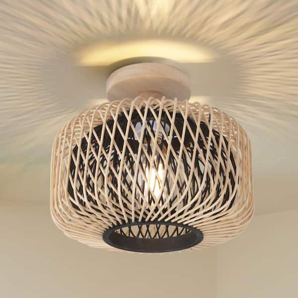 Tivleed 10.4 in. 1-Light Boho Bash Flush Mount with Handcrafted Bamboo Shade, Bulb Not Included, 1 Piece