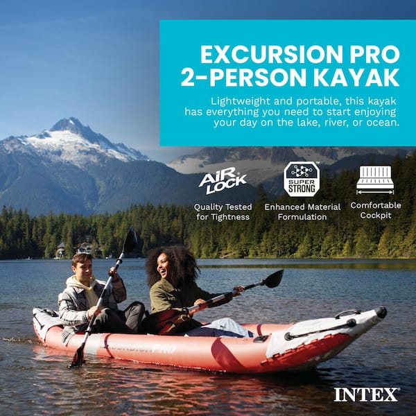 Excursion Red Pro Inflatable 2-Person Vinyl Kayak with Oars and Pump