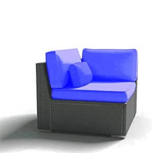 Outdoor Patio Furniture Espresso Brown Wicker Sofa Corner Chair(Royal Blue-Left Corner Chair)