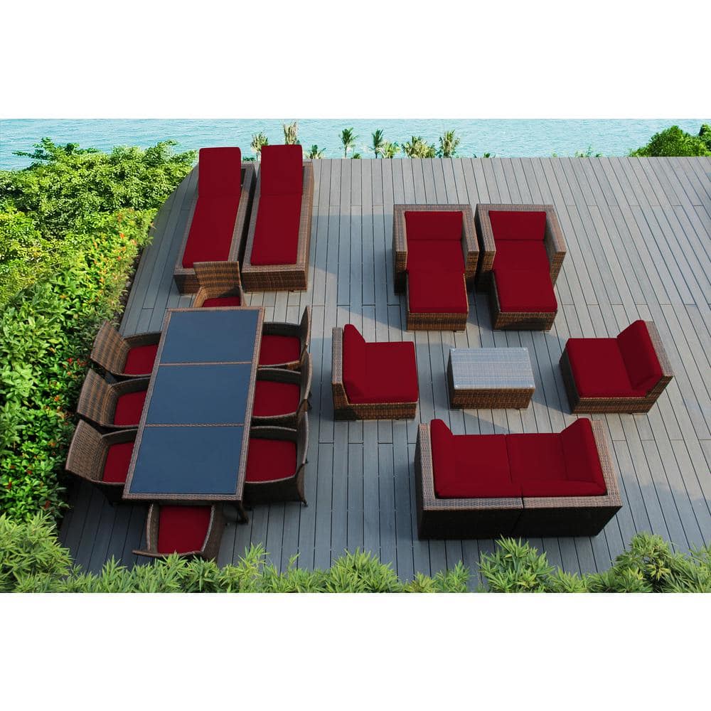 Mixed Brown 20-Piece Wicker Patio Combo Conversation Set with Sunbrella Jockey Red Cushions price history on PriceWatchPro