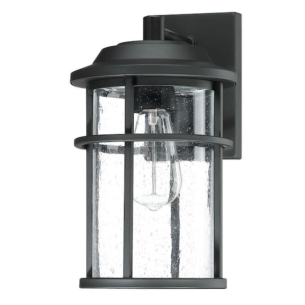 Pia Ricco 1-Light Black Cylinder Outdoor Wall Sconce Hardwired Porch Light Lantern with No Bulbs Included