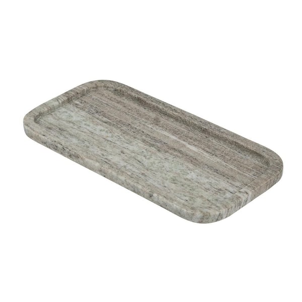 11.8 in. W x 5.9 in. D x 0.7 in. H Natural Gray Marble Rectangular Decorative Tray with Raised Edges for Tabletop