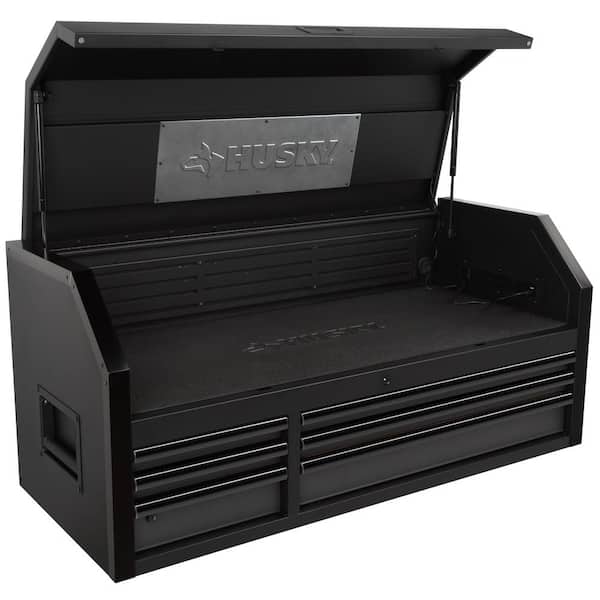 Husky 52 in. W x 21.5 in. D Heavy Duty 6-Drawer Top Tool Chest with Pull-out Work Surface and LED Light in Matte Black