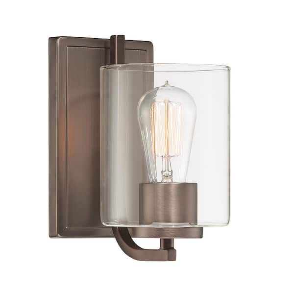 Designers Fountain Liam 5 in. 1-Light Satin Copper Bronze Contemporary Wall Sconce with Clear Glass Shade