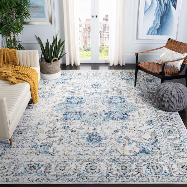 Madison Turquoise/Ivory 12 ft. x 18 ft. Geometric Border Floral Medallion Area Rug