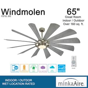 Windmolen 65 in. Integrated LED Indoor/Outdoor Brushed Steel Smart Ceiling Fan with Light Kit with Remote Control