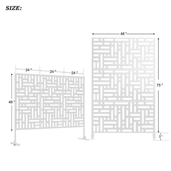 Lirago 75 x 48 in. White Modern Garden Screen Privacy Screen with Rectangle Patterns Wall Decal