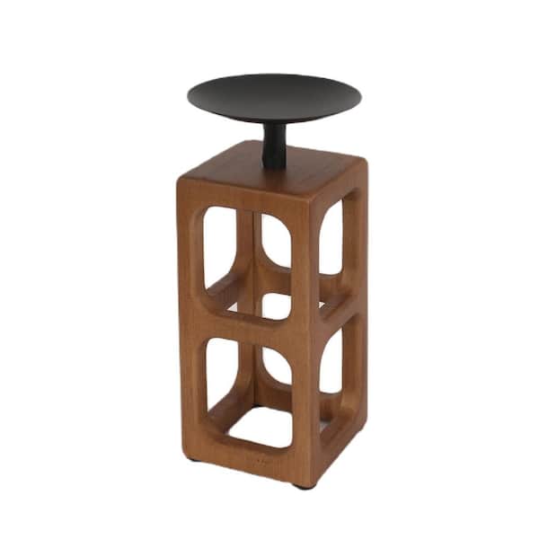 9.25 in. H Brown Fir Wood Hollow Pillar Candle Holder