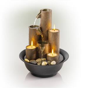 11 in. Tall Indoor Tiered Column Tabletop Fountain with 3 Candles