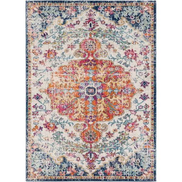 Kay Indoor Floral 8 x 11 Area Rug Ivory and Multicolored 