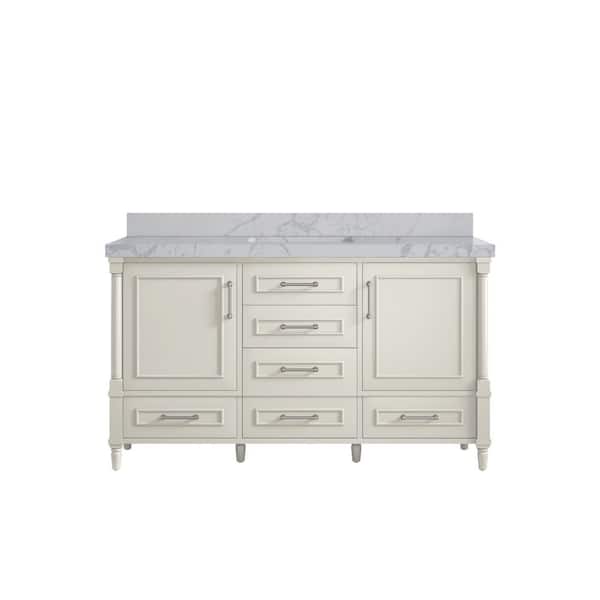 Willow Collections Hudson 60 in. Single Sink Freestanding Alabaster Bath Vanity with Venatino Quartz Top Unassembled