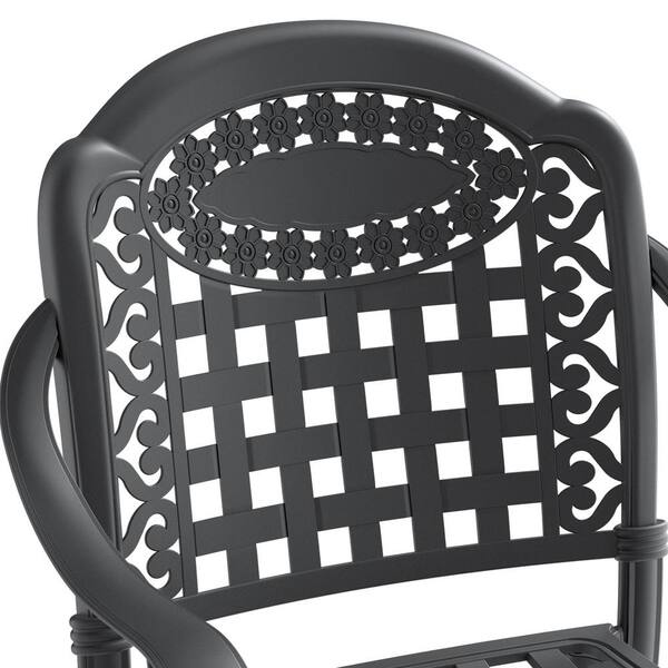 Black Cast Aluminum Outdoor Patio Dining Chairs Armchairs