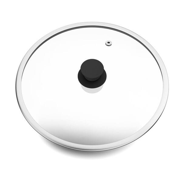 12 in. Tempered Glass Cookware Pot Lid with Stainless Steel Rim for Cast Iron Skillets and Frying Pans