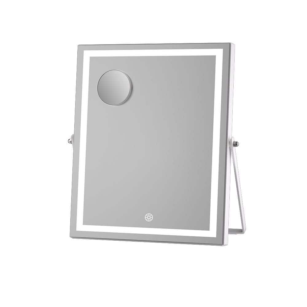 White 11.4 in W x 13.8 in. H Rectangle Framed LED Makeup Mirror with Blueto