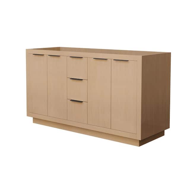 Maroni 59.25 in. W x 21.75 in. D x 33 in. H Bath Vanity Cabinet without Top in Light Straw with Matte Black Trim