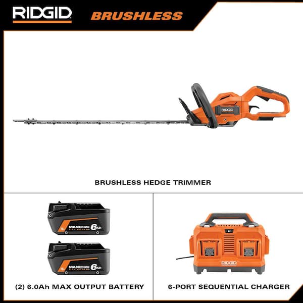 RIDGID 18V Brushless Cordless Hedge Trimmer Kit with 6 Port