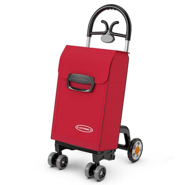 Volenca Red Kitchen Cart Folding Shopping Cart with Rolling Swivel Wheels