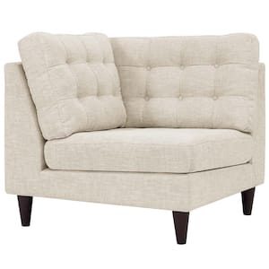 Empress Beige Polyester Sectional Corner Chair with Tapered Wood Legs