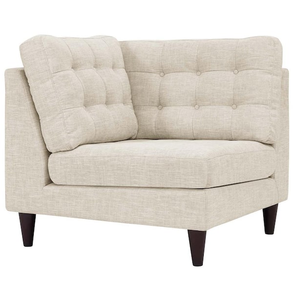 MODWAY Empress Beige Polyester Sectional Corner Chair with Tapered Wood Legs