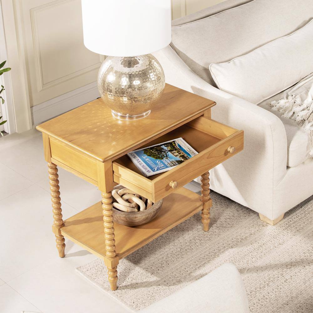 Easton 28" Natural Brown Wood 1-Drawer Side Table with Shelf