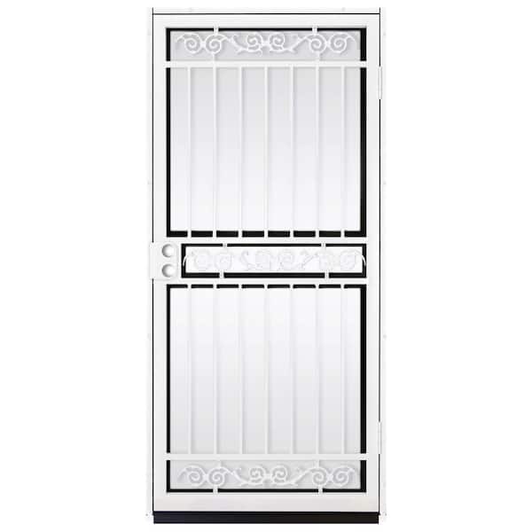 Unique Home Designs 36 in. x 80 in. Sylvan White Surface Mount Outswing Steel Security Door with Shatter-Resistant Glass