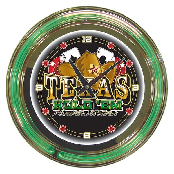 Trademark Global 14 in. Texas Hold 'em Neon Wall Clock