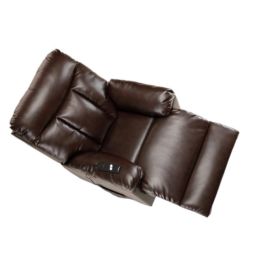 Top-down angled view of a brown lift chair recliner.
