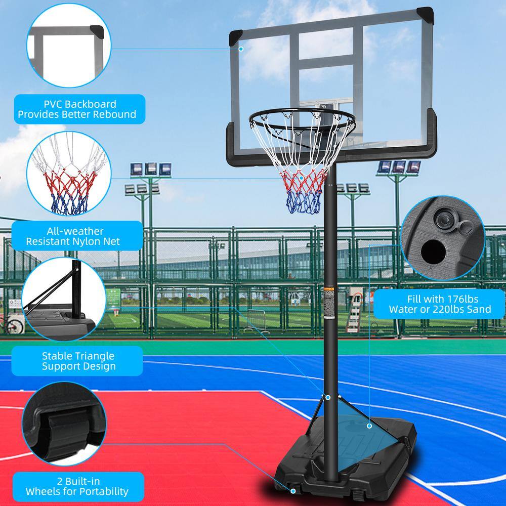 44" Adjustable Portable Basketball Hoop with Polycarbonate Backboard