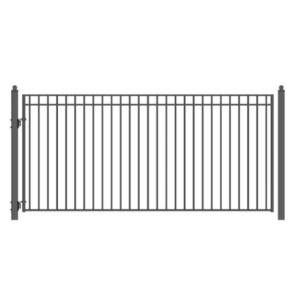 Madrid Style 14 ft. x 6 ft. Black Steel Single Swing Driveway Fence Gate