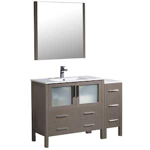 Torino 48 in. W x 18 in. D x 34 in. H White Single Sink Bath Vanity in Gray Oak with White Vanity Top and Mirror