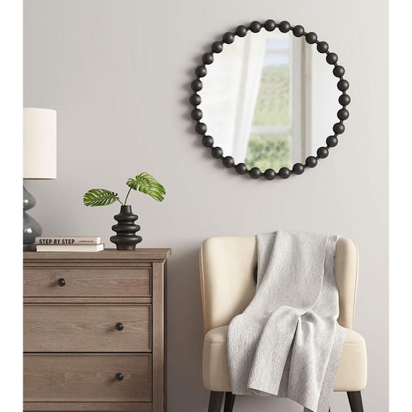 Blisstyle Black 27 in W x 27 in. H Art Deco Round MDF Framed Mirror Wall Mirror Wall Decor Mirror