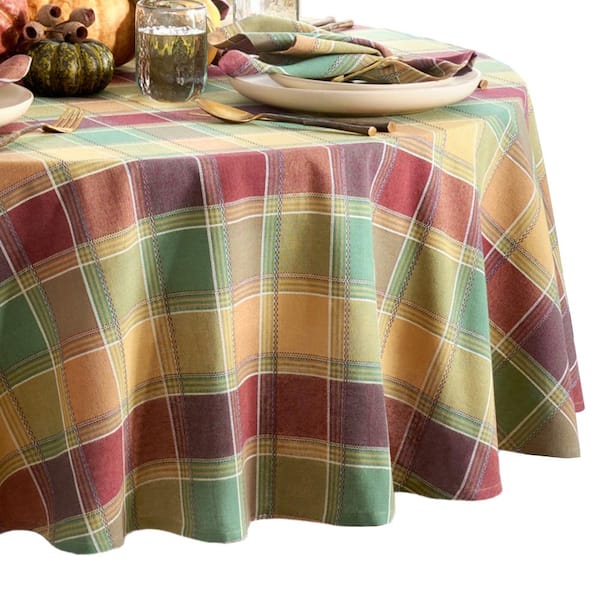 Threadmade Home Autumn Acres Plaid Tablecloth, Multicolor - 70"W x 70"L Round