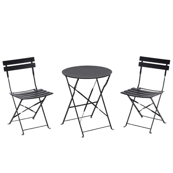 Unbranded Black Foldable Portable 3-Piece Metal round 28.4 in. Outdoor Bistro Set