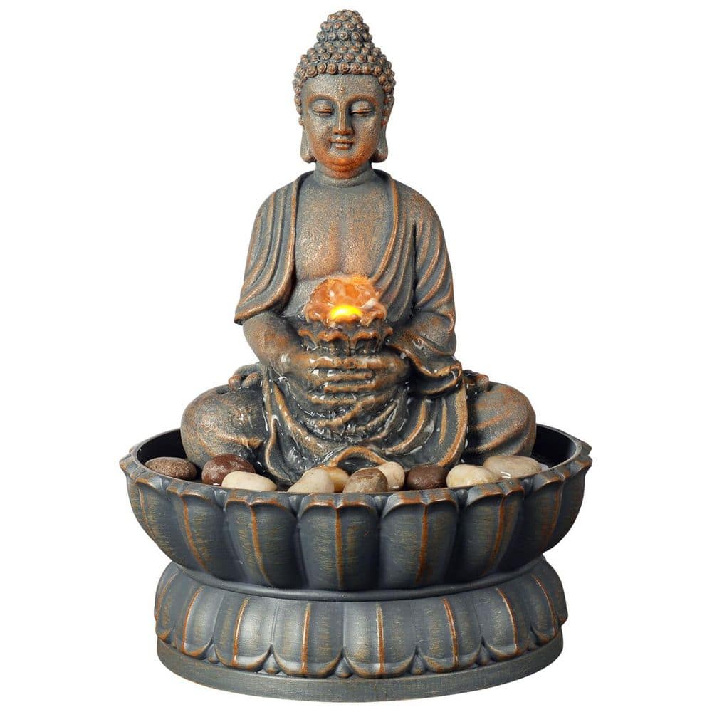 9.6 in. Smile Sitting Buddha Waterfall Tabletop Fountain with Reflective Lighting and Cobblestone for Office and Home price history on PriceWatchPro