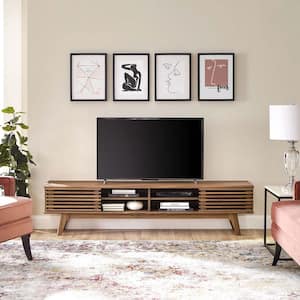 Render 70 in. Walnut Wood TV Stand Fits TVs Up to 70 in. with Storage Doors