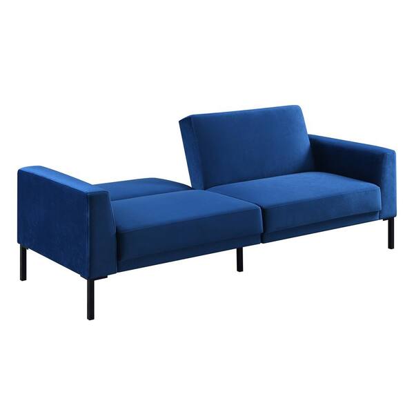 Spaco 82.3 in. Blue Velvet Modern Convertible Folding Futon Twin