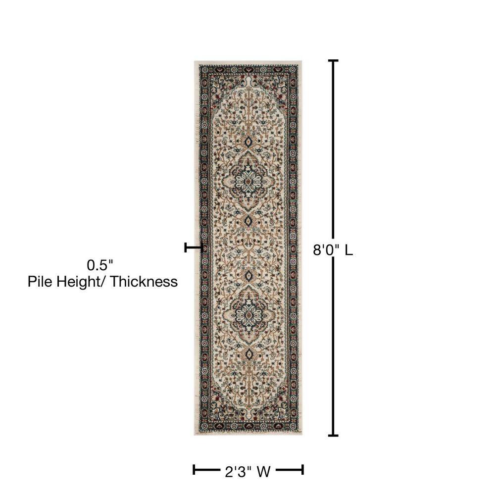 Cream and Beige Synthetic Traditional Runner Rug