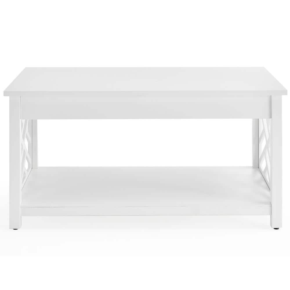 White Pine Rectangular Coffee Table with Lattice Storage
