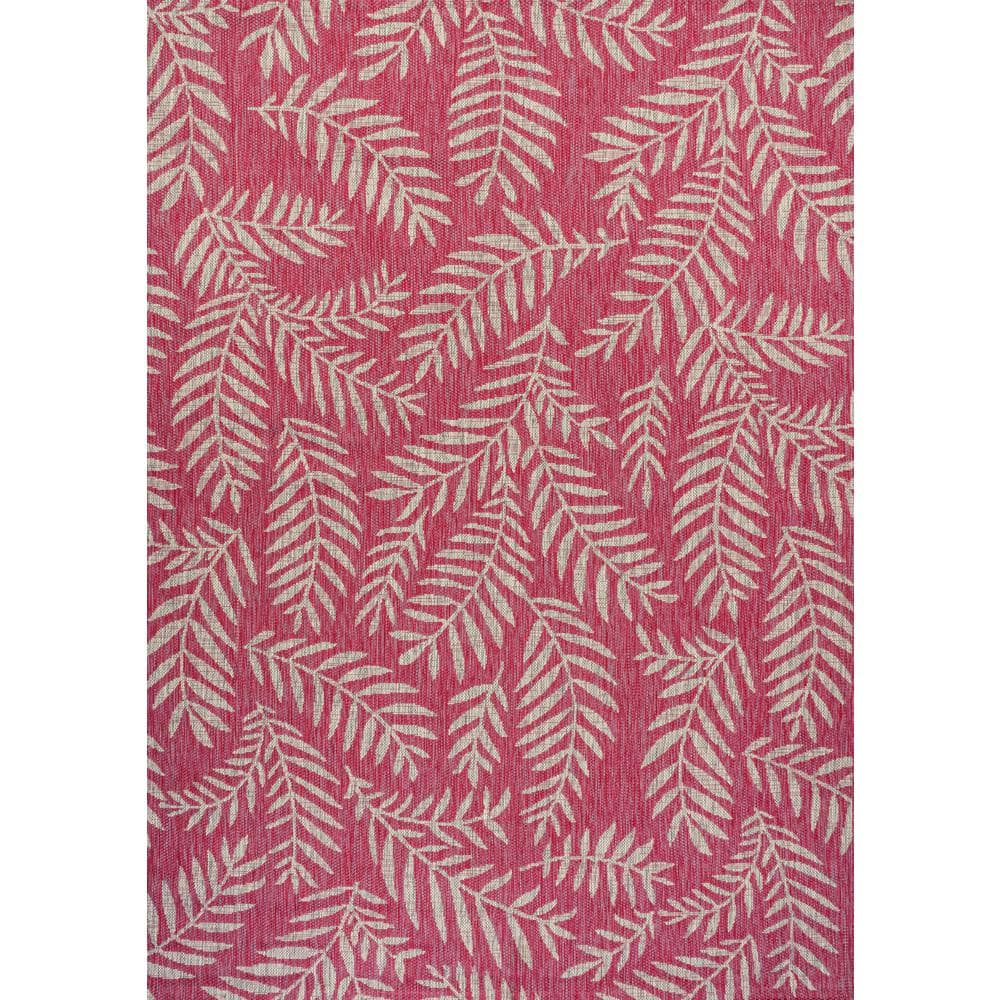 4' x 6' Fuchsia and Light Gray Synthetic Palm Frond Area Rug