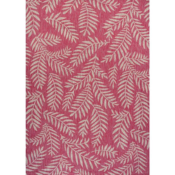 Nevis Palm Frond Fuchsia/Light Gray 3 ft. x 5 ft. Indoor/Outdoor Area Rug