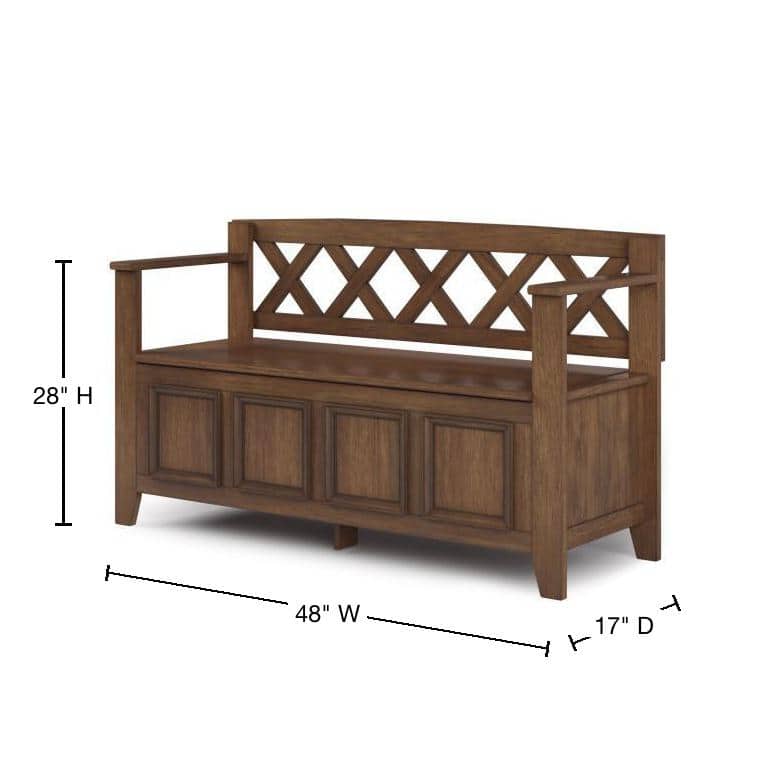 Amherst Rustic Natural Aged Brown Solid Wood Entryway Bench with Storage