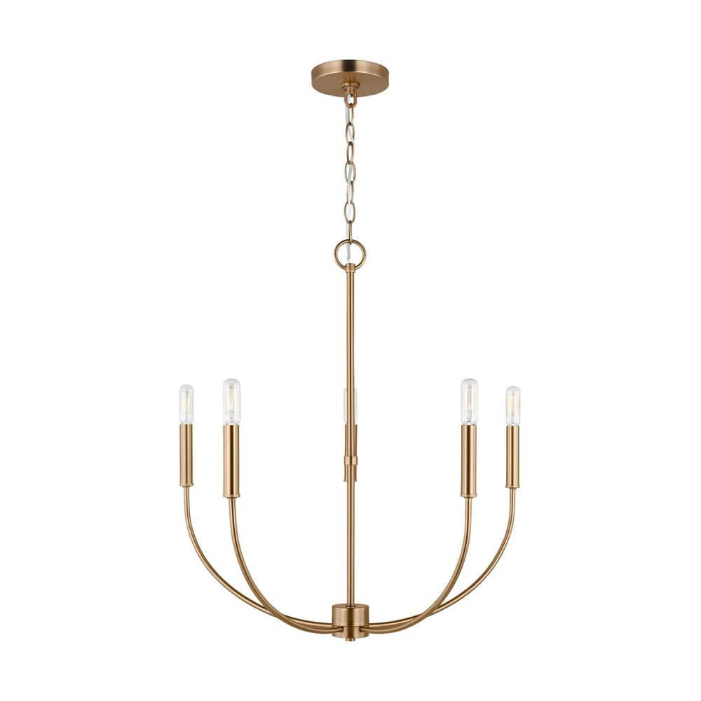 Elegant Satin Brass 5-Light Chandelier with Clear Silver Accents