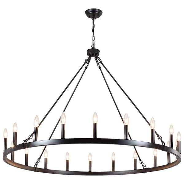 20-Light Black Candle Style Wagon Wheel Chandelier Farmhouse Vintage Pendant Light