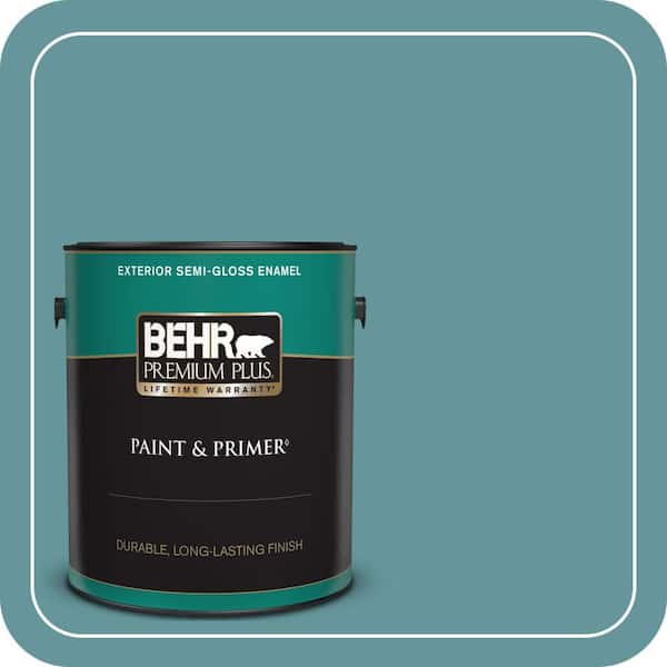 BEHR PREMIUM PLUS 1 gal. #MQ6-33 Vintage Teal Semi-Gloss Enamel Exterior Paint & Primer