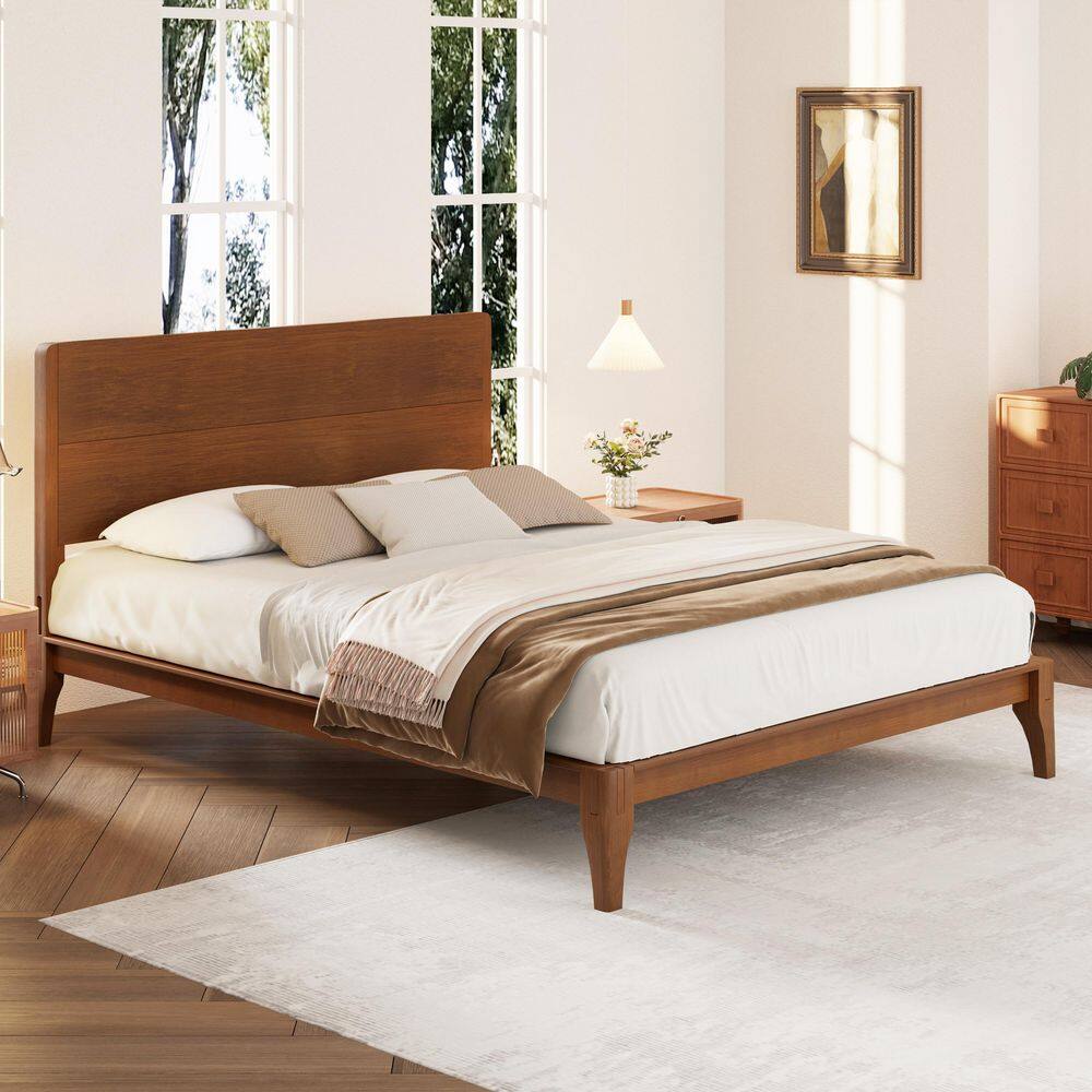Brown Modern Bamboo Frame King Size Platform Bed with Wood Slat Metal Support price history on PriceWatchPro
