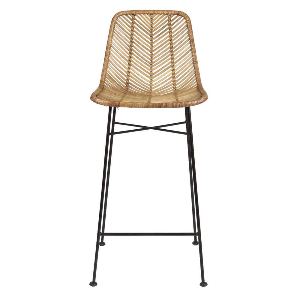 Coastal Rattan 28" Bar Stool with Black Metal Frame