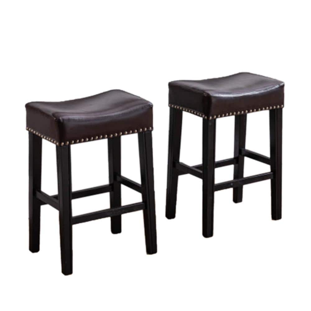 Counter Height 26 in. Brown PU Bar Stools for Kitchen Backless Stools Farmh