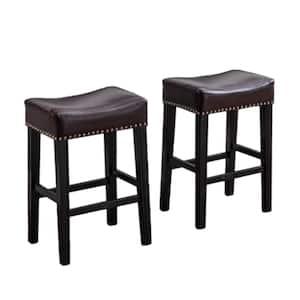 Counter Height 26 in. Brown PU Bar Stools for Kitchen Backless Stools Farmhouse Island Chairs Set of 2