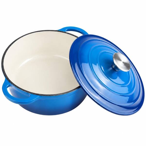3 qt. Round Enameled Cast Iron Dutch Oven in Blue with Lid, Dual Handles, Oven Safe to 500 F